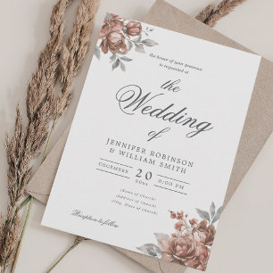 Rose Gold Rustic Floral Elegant Script Wedding Invitation