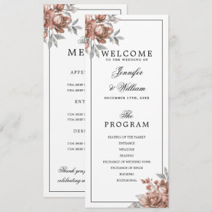 Rose Gold Rustic Floral Wedding Program Menu Invitation