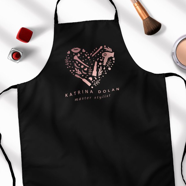 Rose Gold Salon Heart Stylist Personalised Name Apron (Creator Uploaded)