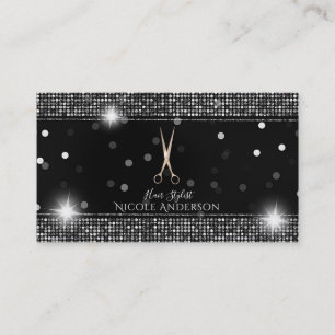 Rose Gold Salon Stylist Scissors Silver Sequin Business Card