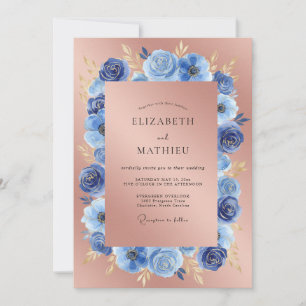 Rose Gold Sapphire Anemone Wedding Invitation