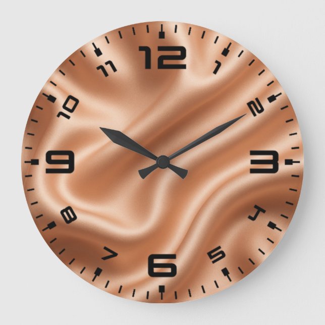 Rose Gold Satin Silk Abstract Luxury Pattern Large Clock (Front)