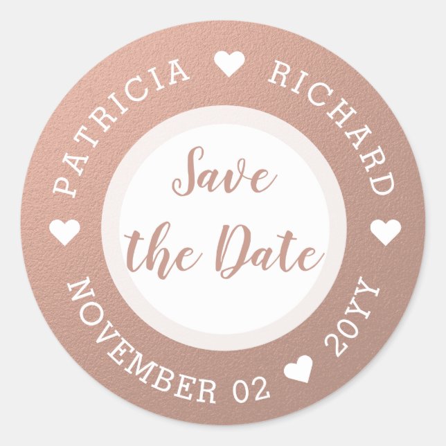 Rose Gold Save The Date Classic Round Sticker (Front)