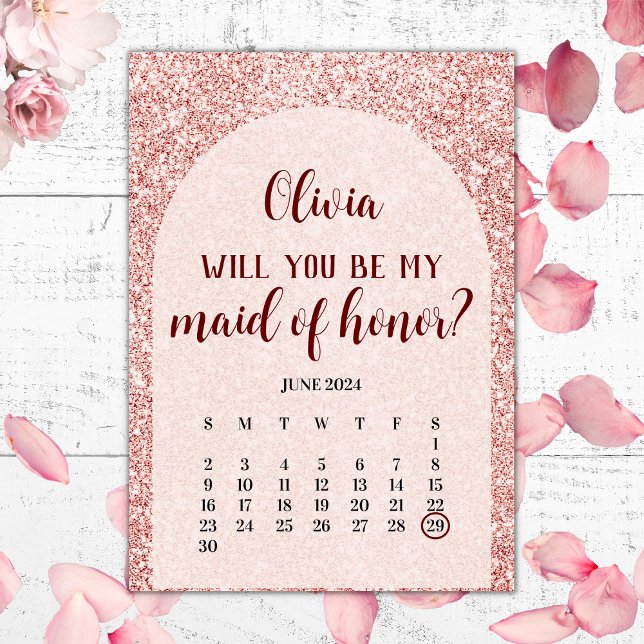 Rose Gold Save The Date Maid of Honour Proposal Invitation (Creator Uploaded)