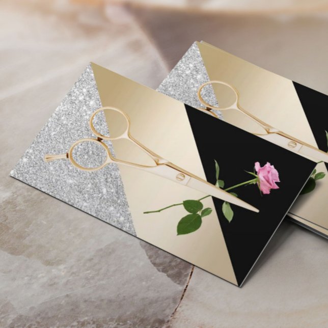 Rose & Gold Scissor Modern Hair Stylist Business Card (Creator Uploaded)