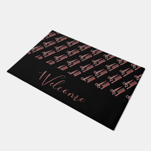 Rose gold scissors and comb black doormat