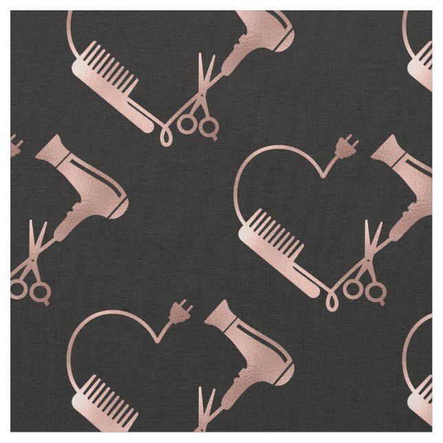 Rose Gold Scissors Hair Stylist  Salon Heart Fabric (Close Up)