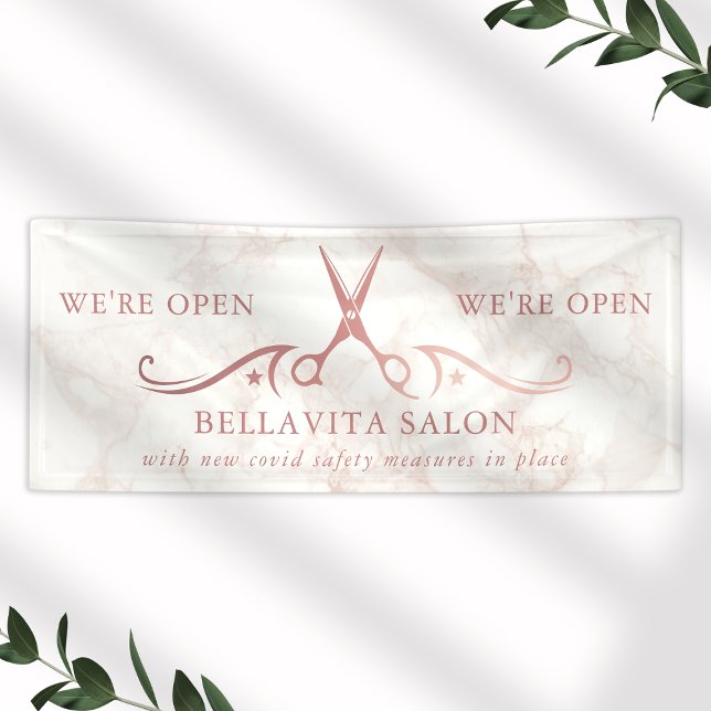 Rose Gold Scissors Marble Salon Opening Business Banner (Creator Uploaded)