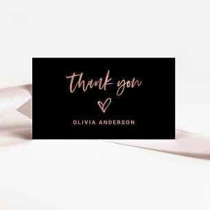 Rose Gold Script and Heart Thank You Blank Back Business Card