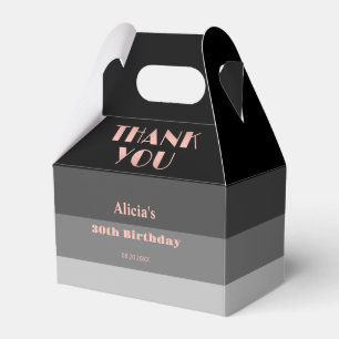 Rose Gold Script Black Grey Stripes Thank You Favour Box