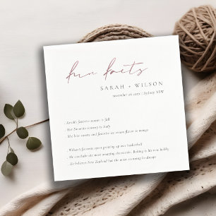 Rose Gold Script Black White Wedding Fun Facts Napkin