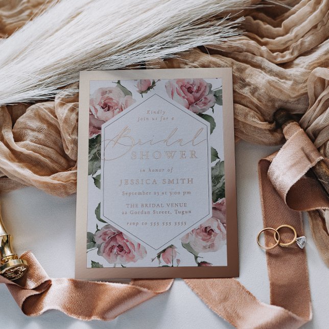 Rose Gold Script Blush Floral Frame Bridal Shower (Creator Uploaded)