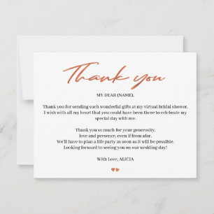 Rose gold script bridal virtual shower thank you