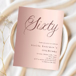 Rose gold script budget 60th birthday invitation<br><div class="desc">A modern,  stylish invitation for a 60th birthday party.  Rose gold gradient background and the word Fifty written with elegant large script letters in dark rose gold. Personalise and add a name and party details. 

1 sheet = 1 invitation printed edge to edge.</div>