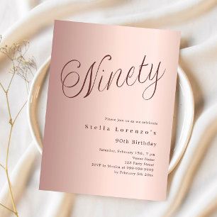 Rose gold script budget 90th birthday invitation