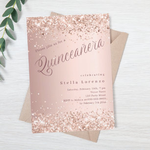 Rose gold script elegant Quinceanera Invitation