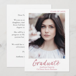 Rose Gold Script Graduation Photo Announcement