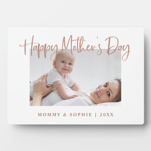 Rose Gold | Script Happy Mother's Day Photo Plaque (Front)