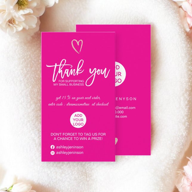 Rose gold script heart pink logo order thank you business card (Rose gold script heart pink logo order thank you business card)