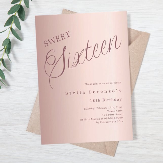 Rose gold script luxury Sweet 16 Invitation (Creator Uploaded)