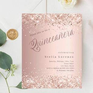 Rose gold script modern Quinceanera invitation