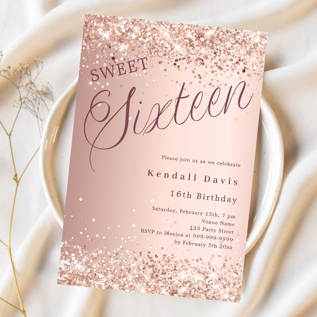 Rose gold script modern Sweet 16 Invitation (Creator Uploaded)