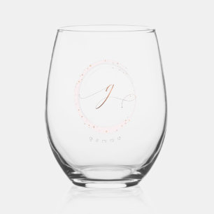 Rose Gold Script Monogram Letter G Stemless Wine Glass