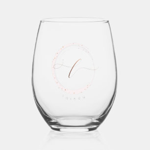 Rose Gold Script Monogram Letter L Stemless Wine Glass