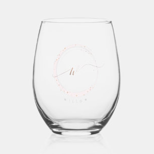 Rose Gold Script Monogram Letter W Stemless Wine Glass