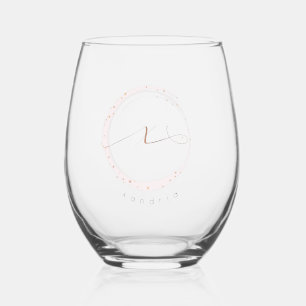 Rose Gold Script Monogram Letter X Stemless Wine Glass
