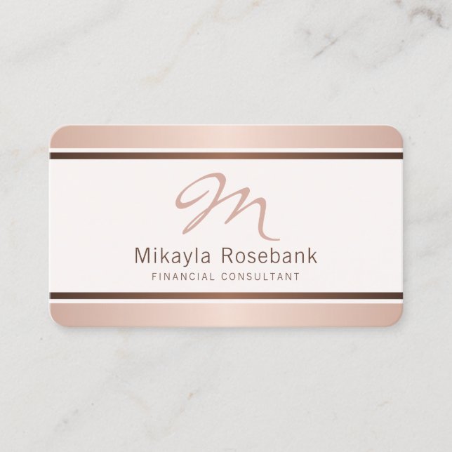 Rose Gold Script Monogram Professional Consultant Business Card (Front)