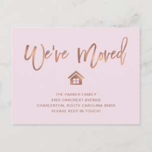 Rose Gold Script on Blush Moving Announcement Postcard