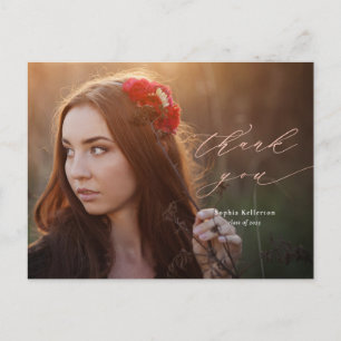Rose Gold Script Photo Graduation Thank You Postcard