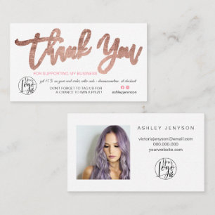 Rose gold script photo logo order thank you business card