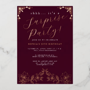 Rose Gold Script Rose Surprise Party Foil