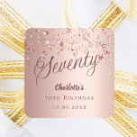 Rose gold script stars 70th birthday square sticker<br><div class="desc">A modern,  stylish sticker for a 70th birthday party.  Rose gold gradient background and the word Seventy written with elegant large script letters in dark rose gold. Decorated with rose gold coloured stars. Personalise and add a name and date.</div>