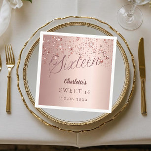 Rose gold script stars Sweet 16 Napkin