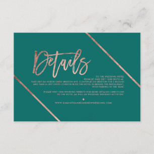 Rose gold script stripe green wedding direction enclosure card