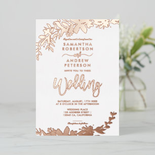 Rose gold script typography Floral white wedding