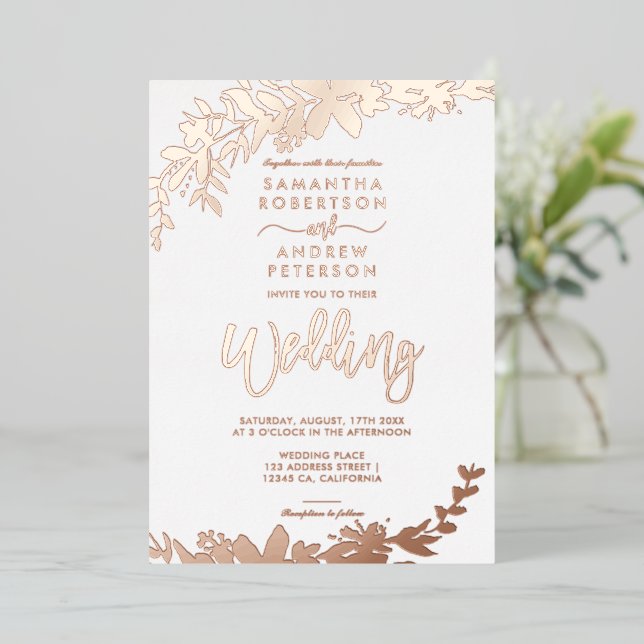 Rose gold script typography Floral white wedding  (Standing Front)