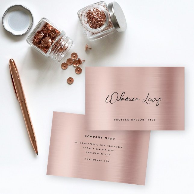 Rose Gold Script Typography Modern Minimalist   Business Card (Rose Gold Script Typography Modern Minimalist Business Card)