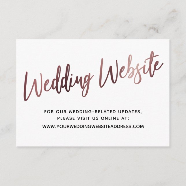 Rose Gold Script Wedding Website Save the Date Enclosure Card (Front)