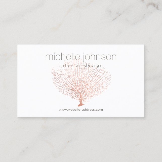 Rose Gold Sea Fan Coral Interior Designer Business Card (Front)