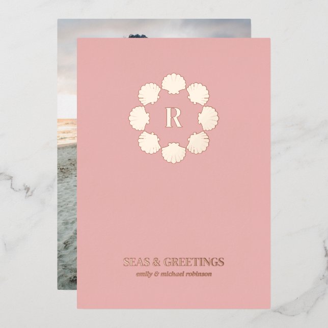 Rose Gold Seashell Wreath Seas And Greetings Photo (Front/Back)
