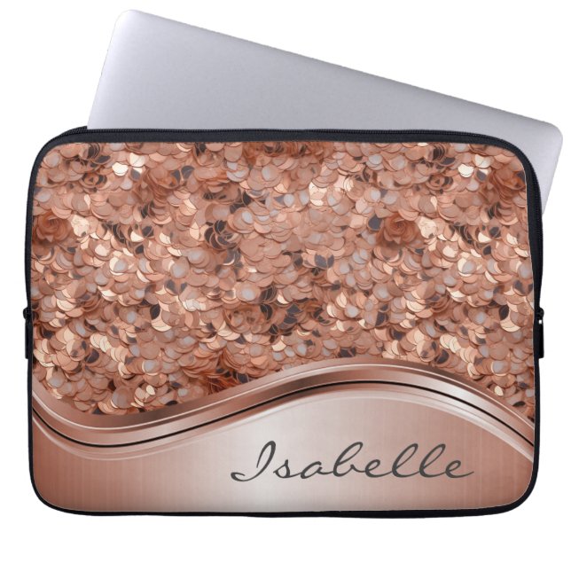 Rose Gold Sequin 3D look Personalised  Laptop Sleeve (Front)
