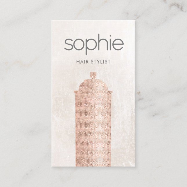 Rose Gold  Sequin Hair Stylist Spray Can Salon Business Card (Front)