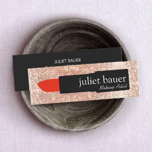 Rose Gold Sequin Makeup Artist Lipstick Beauty Mini Business Card