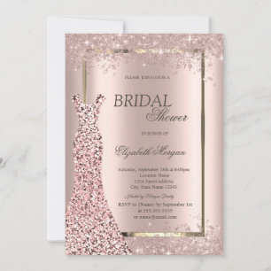 Rose Gold Sequins Dress Confetti Bridal Shower Invitation