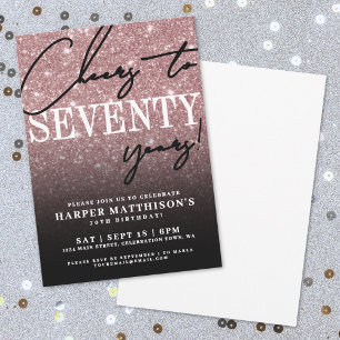 Rose Gold Seventy 70th Birthday Invitation