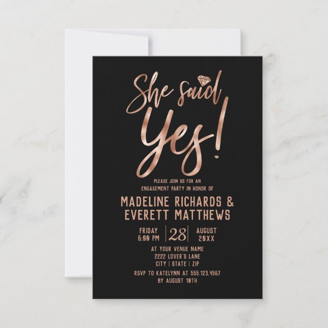 Rose Gold She Said Yes Engagement Party Invite (Front)